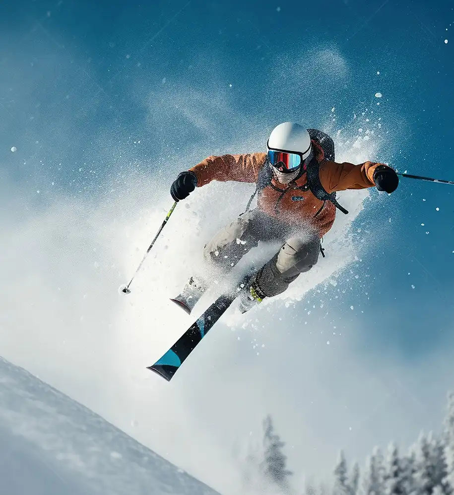 Skifahrer beim Sprung über ein Hindernis